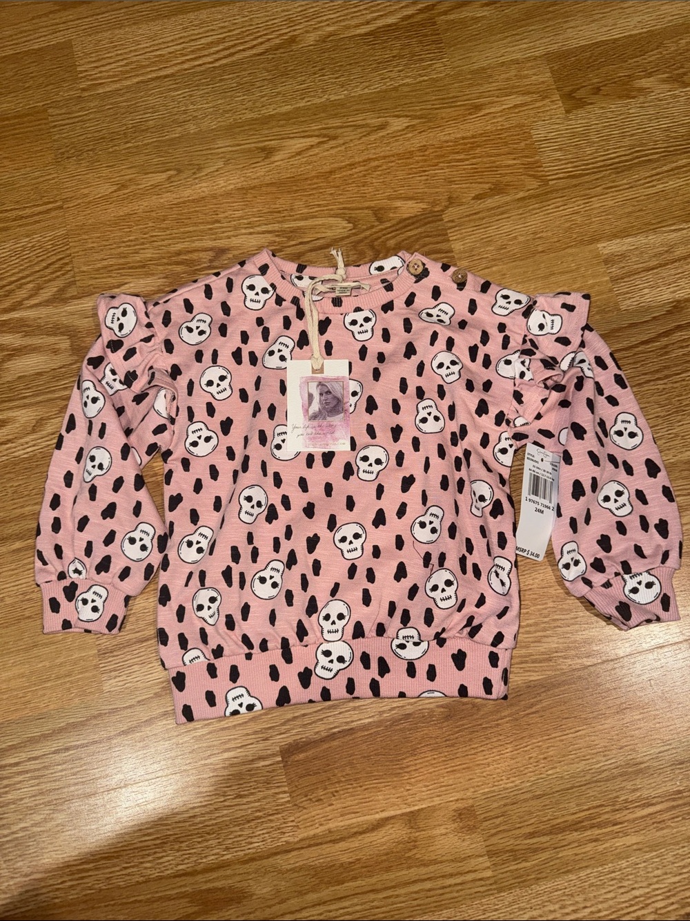 Jessica Simpson Pink Skull Ruffle Shoulder Sweatshirt
